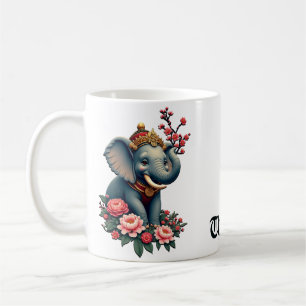 Caneca De Café Elefante num mar de flores 