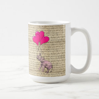 Caneca De Café Elefante rosa segurando balões