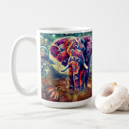 Caneca De Café Elefante Whimssso na Noite Azul Estrelas Roxas Lua