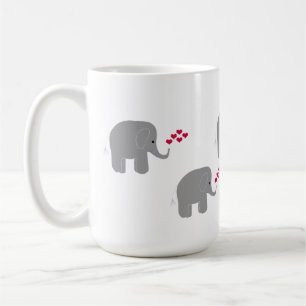 Caneca De Café Elefantes Cinzas com Borrifos de Corações Vermelho