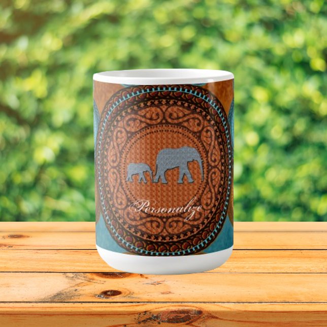 Caneca De Café Elefantes Decorados (Decorated Elephants Coffee Mug)