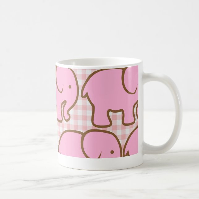 Caneca De Café Elefantes rosa bonito no padrão de Xadrez rosa (Direita)