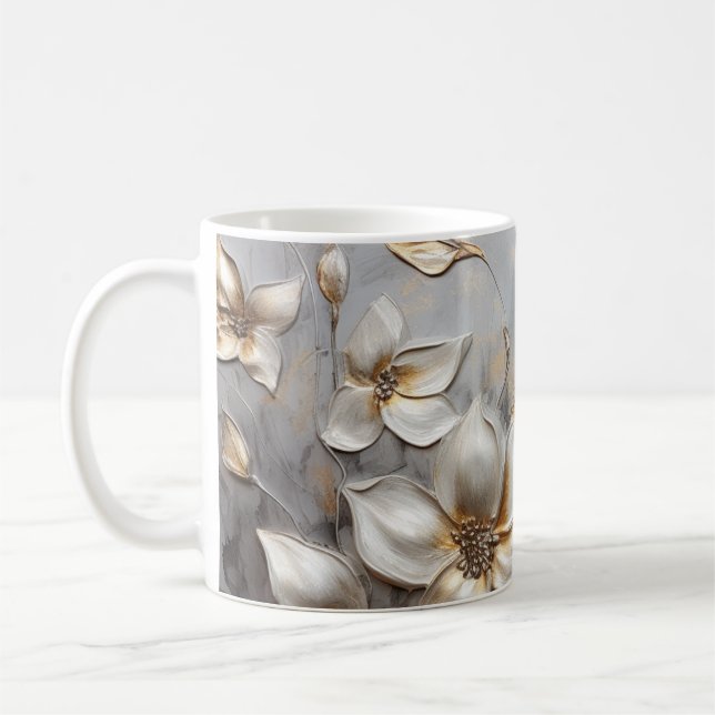Caneca De Café Élégance florale dorée sur argent ✨ (Esquerda)