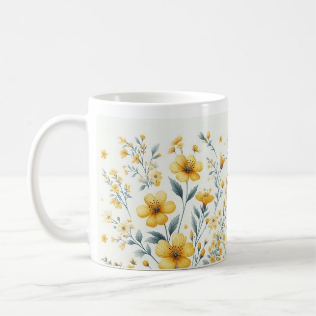 Caneca De Café Elegância Amarela do Flor - Mug de Café Floral (Esquerda)