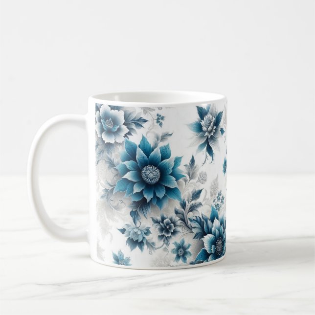 Caneca De Café Elegância/Bloomias de Flor Azul na Mug de Café Azu (Esquerda)