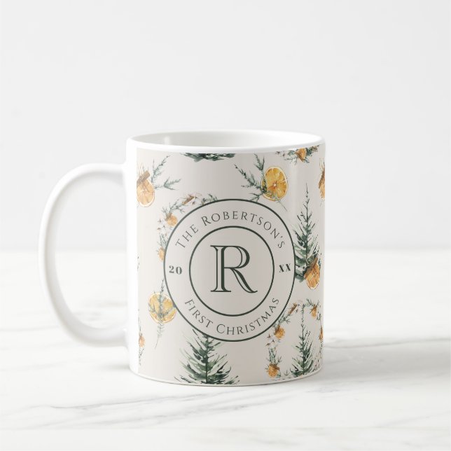 Caneca De Café Elegância de Natal: Monograma recém-casado (Esquerda)
