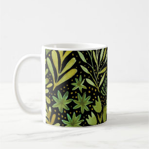 Caneca De Café Elegância Floral: Padrão Vintage Watercolor