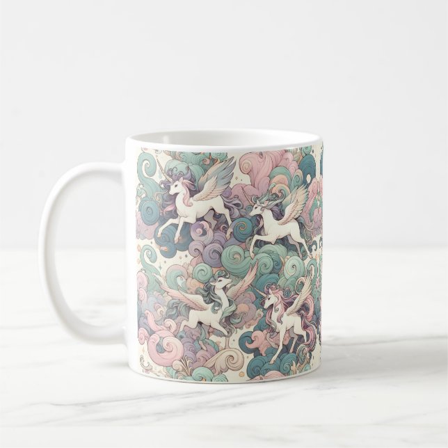 Caneca De Café Elegância Mística: Sussurros Pastel Kirin (Esquerda)