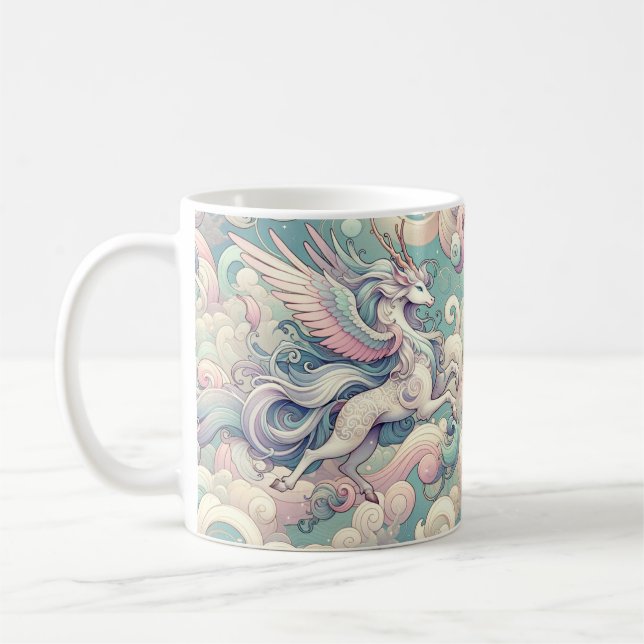 Caneca De Café Elegância Mística: Sussurros Pastel Kirin (Esquerda)