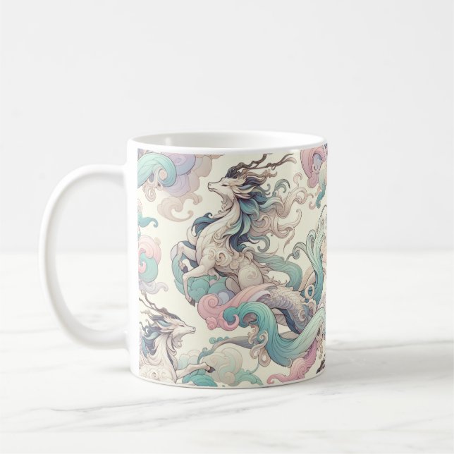 Caneca De Café Elegância Mística: Sussurros Pastel Kirin (Esquerda)