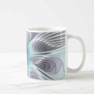 Caneca De Café Elegância Moderno Azul Cinza Branco Arte Fractal F