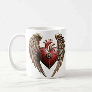Caneca De Café Elegância vintage: um relógio e um coração elegant