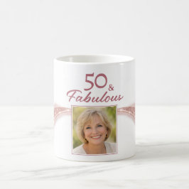 Caneca De Café Elegant 50 & Fabulous Rose Gold Photo Birthday 