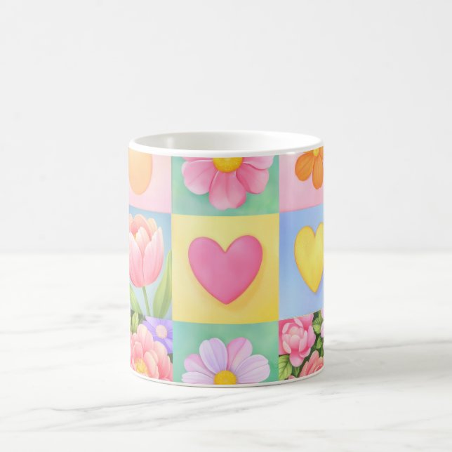 Caneca De Café Elegant Abstract Floral Checkerboard Pattern (Centro)