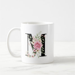 Caneca De Café Elegant Alphabet Coffee Cup with Pink Rose Design