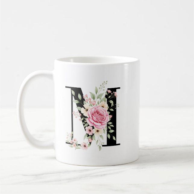 Caneca De Café Elegant Alphabet Coffee Cup with Pink Rose Design (Esquerda)