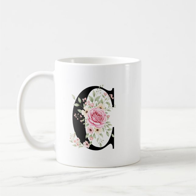 Caneca De Café Elegant Alphabet Coffee Cup with Pink Rose Design (Esquerda)