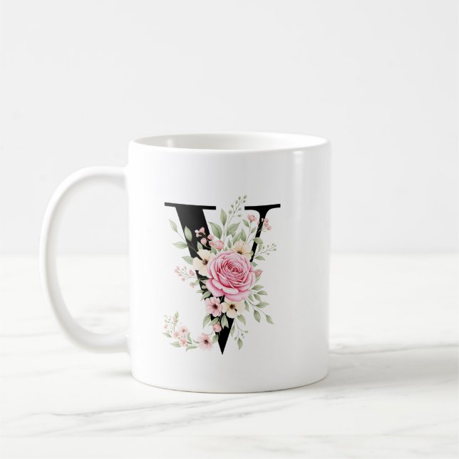 Caneca De Café Elegant Alphabet Coffee Cup with Pink Rose Design (Esquerda)