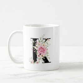 Caneca De Café Elegant Alphabet Coffee Cup with Pink Rose Design