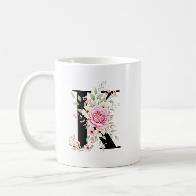 Caneca De Café Elegant Alphabet Coffee Cup with Pink Rose Design (Esquerda)