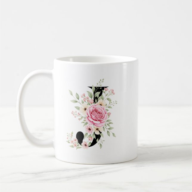 Caneca De Café Elegant Alphabet Coffee Cup with Pink Rose Design (Esquerda)