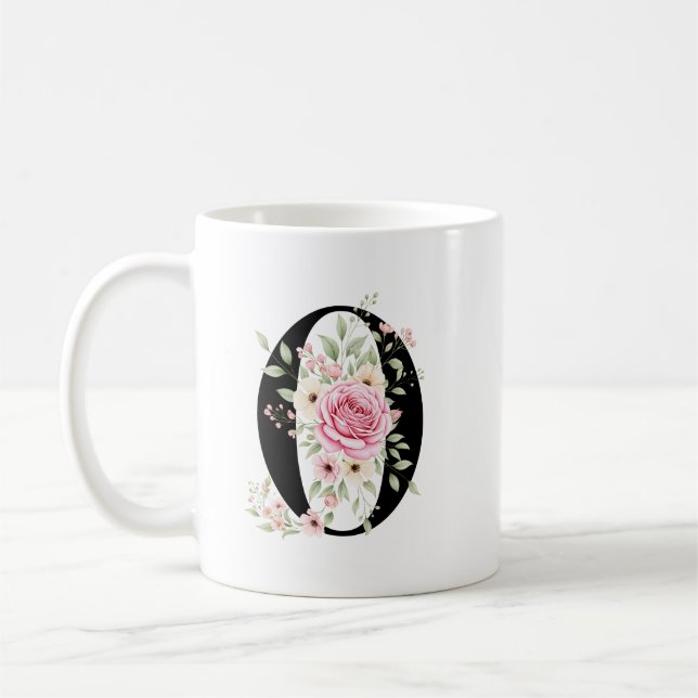 Caneca De Café Elegant Alphabet Coffee Cup with Pink Rose Design (Esquerda)