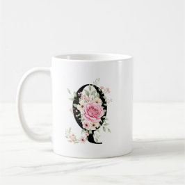 Caneca De Café Elegant Alphabet Coffee Cup with Pink Rose Design