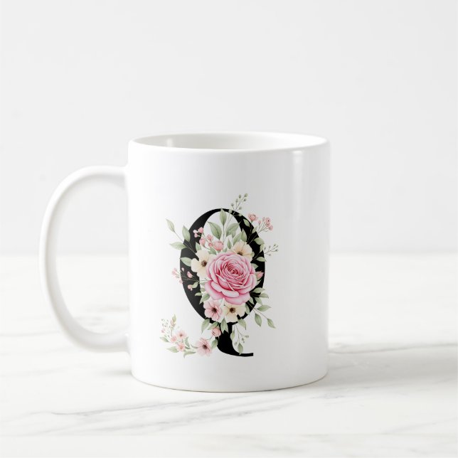 Caneca De Café Elegant Alphabet Coffee Cup with Pink Rose Design (Esquerda)