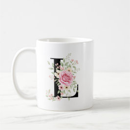 Caneca De Café Elegant Alphabet Coffee Cup with Pink Rose Design