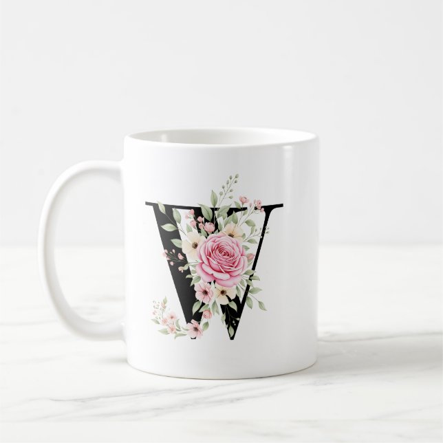 Caneca De Café Elegant Alphabet Coffee Cup with Pink Rose Design (Esquerda)