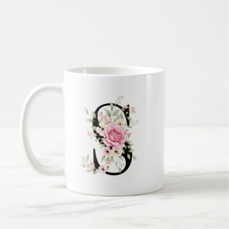 Caneca De Café Elegant Alphabet Coffee Cup with Pink Rose Design