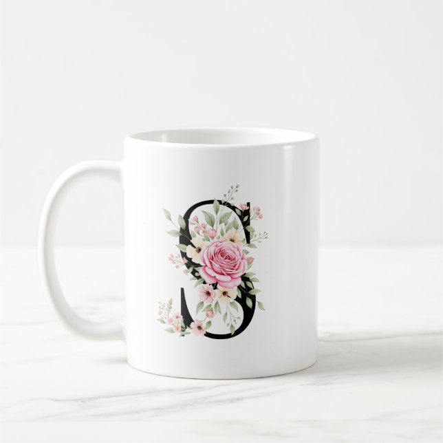 Caneca De Café Elegant Alphabet Coffee Cup with Pink Rose Design (Esquerda)