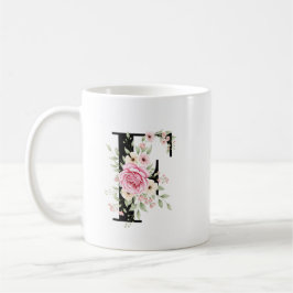 Caneca De Café Elegant Alphabet Coffee Cup with Pink Rose Design