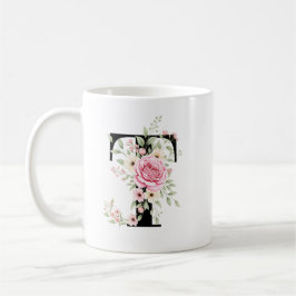 Caneca De Café Elegant Alphabet Coffee Cup with Pink Rose Design