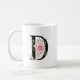 Caneca De Café Elegant Alphabet Coffee Cup with Pink Rose Design
