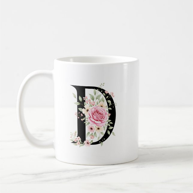Caneca De Café Elegant Alphabet Coffee Cup with Pink Rose Design (Esquerda)