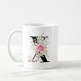 Caneca De Café Elegant Alphabet Coffee Cup with Pink Rose Design