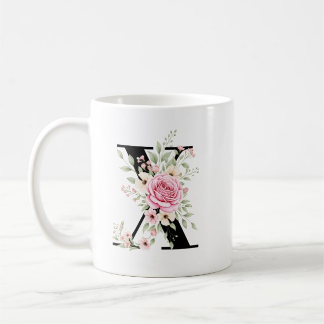 Caneca De Café Elegant Alphabet Coffee Cup with Pink Rose Design (Esquerda)