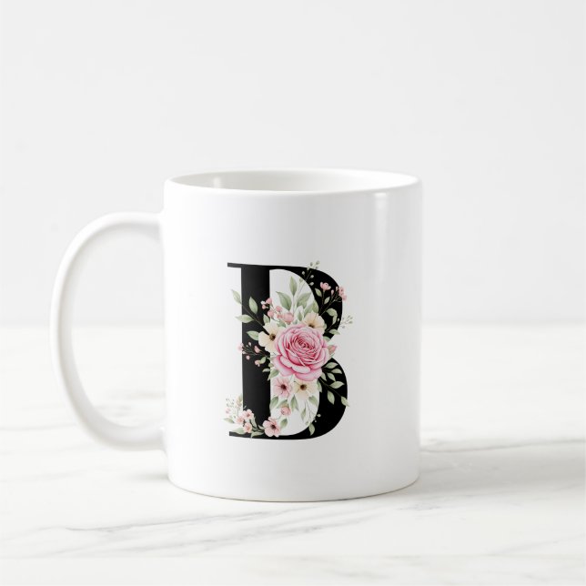 Caneca De Café Elegant Alphabet Coffee Cup with Pink Rose Design (Esquerda)