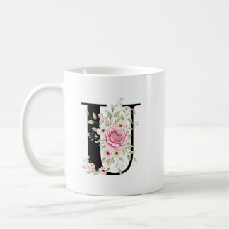 Caneca De Café Elegant Alphabet Coffee Cup with Pink Rose Design