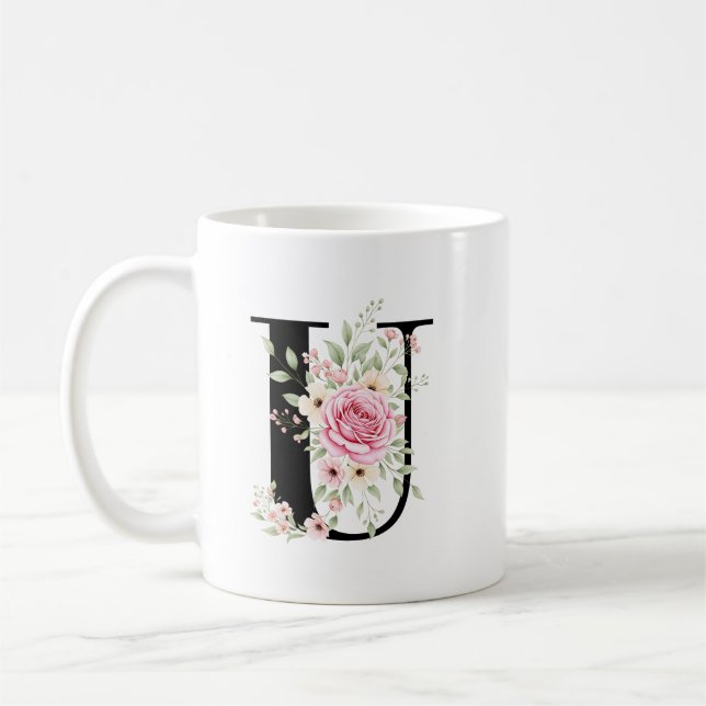 Caneca De Café Elegant Alphabet Coffee Cup with Pink Rose Design (Esquerda)