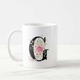 Caneca De Café Elegant Alphabet Coffee Cup with Pink Rose Design