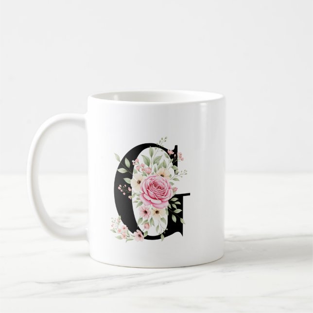 Caneca De Café Elegant Alphabet Coffee Cup with Pink Rose Design (Esquerda)
