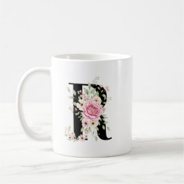 Caneca De Café Elegant Alphabet Coffee Cup with Pink Rose Design