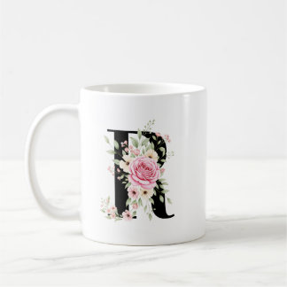 Caneca De Café Elegant Alphabet Coffee Cup with Pink Rose Design