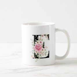 Caneca De Café Elegant Alphabet Coffee Cup with Pink Rose Design