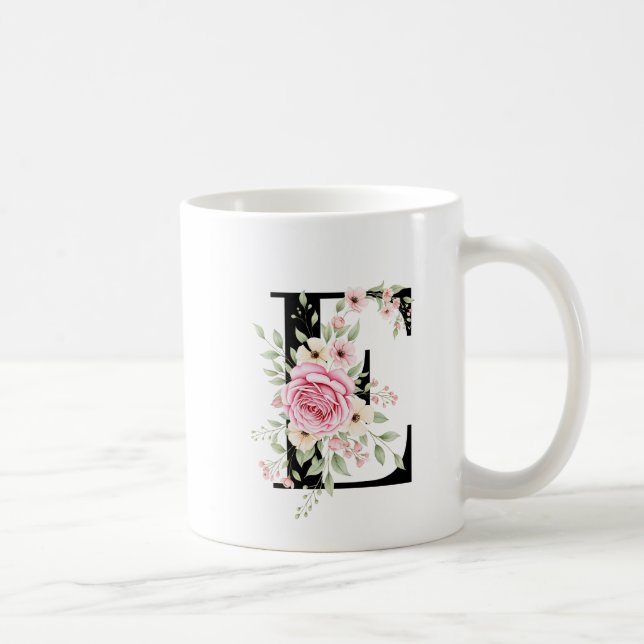 Caneca De Café Elegant Alphabet Coffee Cup with Pink Rose Design (Direita)