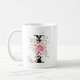 Caneca De Café Elegant Alphabet Coffee Cup with Pink Rose Design