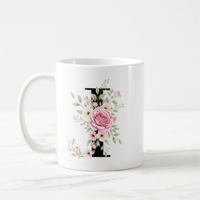 Caneca De Café Elegant Alphabet Coffee Cup with Pink Rose Design (Esquerda)