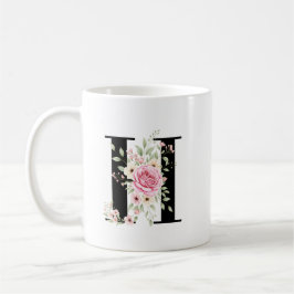Caneca De Café Elegant Alphabet Coffee Cup with Pink Rose Design